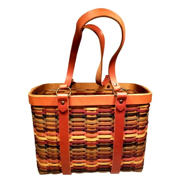 Rare 2008 Longaberger Signature Weave Multicolored Basket Tote Sturdy Leather - Picture 1 of 10